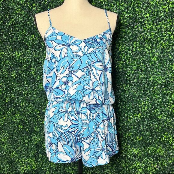 NWT Lilly Pulitzer Deanna Romper Succulent Blue Pop Up Coronado Crab Sz S - Picture 2 of 8